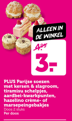  2 parijse soezen kersen slagroom tiramisu schelpjes aardbei hazelino doos stuks 