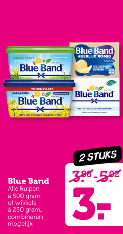  blue band margarine 2 100 250 500 start palmolive romig ongezouten alternatief roomboter halvarine natuurlijke ingredienten wikkels combineren koken bakken braden stuks 