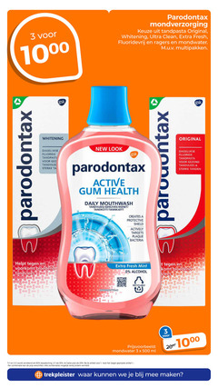  paradontax tandpasta mondwater 1 2 3 20 25 33 50 500 1000 parodontax mondverzorging original whitening ultra clean fresh fluoridevrij multipakken bloedend tandvlees gsk dagelijkse new fluoride active gum health daily mouthwash gezond tanden protective shield actively targets bacteria mint alcohol vlees recyclable ml 2e halve artikel combinatie combinaties vermeld trekpleister 