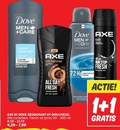  axe dove douchegel deodorant 1 48 50 300 men care new triple action technology clean comfort formule doux micro moisture body face shower gel dark temptation chocolate scent all day fresh irresistible fragrance hair wash advanced moisturising flacon spray ml 8 15 4 7 protection lasting anti anti-perspirant transpirant black frozen pearl cedarwood stop mask odour it bodyspray 