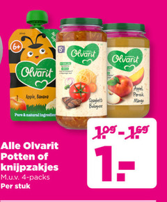  olvarit babyvoeding 4 15 appel apple banana perzik spaghetti mango bolognese natural ingredient potten knijpzakjes stuk 