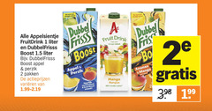  appelsientje dubbelfrisss fruitdrank 1 2 40 vleugje zuivel fruitdrink liter boost appel perzik pakken varieeren dubbel frisss fruit drink verfrissend boordevol mango mangue minder suiker fris ananas 