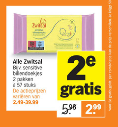  zwitsal billendoekjes 2 50 sensitive sensitiv plastic pakken stuks varieeren 2e combinatie 