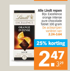  lindt chocolade 25 100 excellence orange intense noir feuillet repen tablet varieeren 