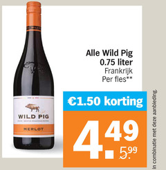  rode wijn wilde wild pig merlot liter frankrijk fles 5.99 combinatie aanbieding 