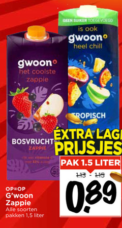  gwoon fruitdrank coolste zappie suiker chill bosvrucht vitamine soorten pakken 1 5 liter lage prijsjes pak 