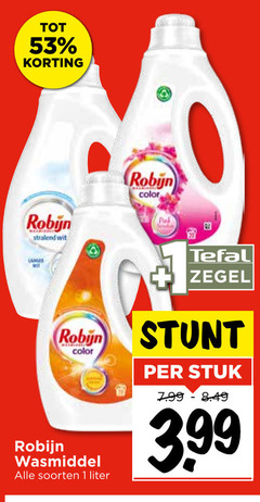  robijn wasmiddel 1 color wit and tefal zegel soorten liter stuk 3.99 