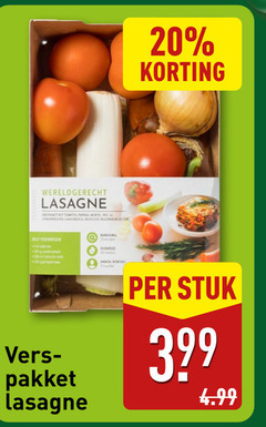  groentenpakket 20 500 wereldgerecht lasagne tomaten paprika wortel lasagnesaus tin 2 pakket porties stuk 