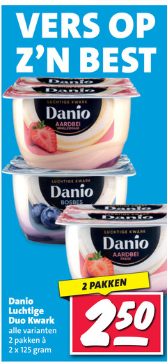  danone danio kwark 2 vers best luchtige aardbei vanillesmaak bosbes dako duo pakken fraise 