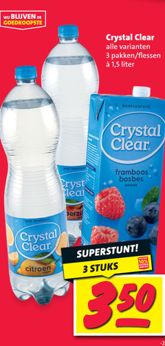  crystal clear fruitdrank 3 10 350 pakken flessen 1 5 liter koolzuurvrij koolzuur perzik framboos bosbes citroen stuks 