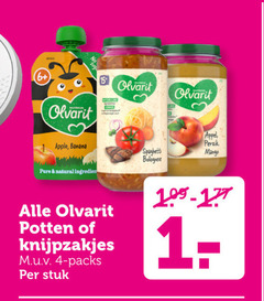  olvarit babyvoeding 4 6 appel perzik apple banana spaghetti mango bolognese natural ingredient potten knijpzakjes stuk 