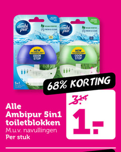  ambi pur toiletblok 1 5-in-1 natural fresh clean new technology odor stop ambipur toiletblokken navullingen stuk 