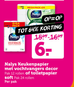  nalys keukenpapier toiletpapier 12 24 64 80 giga pack mega soft vochtvangers decor pak rollen 