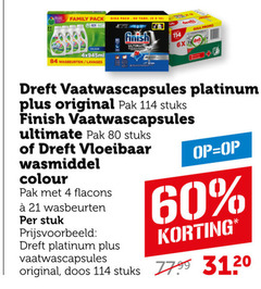  dreft wasmiddel vaatwasmiddel 4 5 16 60 80 family pack giga tabs wasbeurten lavages finish ultimate 6x b vaatwascapsules platinum original pak stuks vloeibaar colour stuk doos 