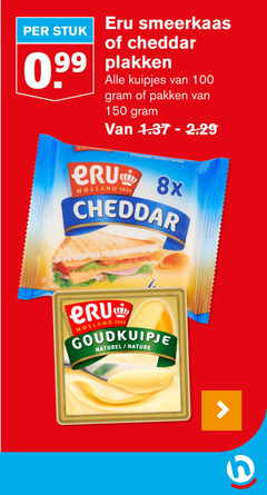  eru cheddar smeerkaas 3 100 150 stuk kuipjes pakken b slices 8x holland goudkuipje naturel nature 