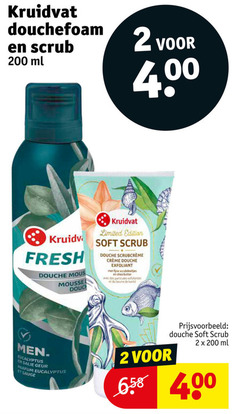  kruidvat huismerk douchegel scrubcreme 2 200 douchefoam scrub ml fresh douche limited edition soft exfoliant fijne butter avec des men eucalyptus salie geur parfum 4 00 