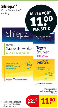  3 5 8 30 50 shiepz melatonine mg sla stuk slaap fit wakker duo release tablet slaapmutsje vertraagde o.a. passiebloem snurken keelspray effectief langdurig uur lang tabletten 23 ml doseringen anti snurk gezondheidsproduct lees 