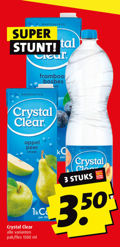  crystal clear fruitdrank 3 10 100 1500 koolzuurvrij super framboos bosbes appel peer koolzuur pak fles ml stuks 