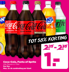  sprite fanta coca-cola frisdrank cola 1 anta sugar coca original zero refresh caffeine calories lime flessen liter fles 5x aanbieding 