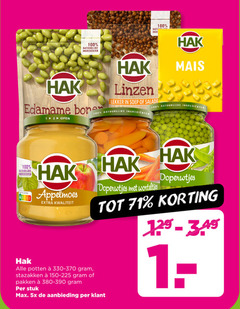  groenteconserven appelmoes 12 100 natuurlijke ingredienten hak edamame open linzen soep salade mais nutri score potten 330-370 stazakken pakken stuk doperwtjes 5x aanbieding 