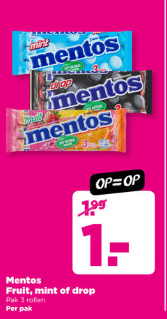  mentos snoep 3 mint chewy dragees fruit rollen just natural colours drop pak 