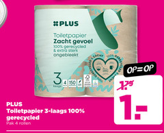  plus huismerk toiletpapier 3 4 34 100 150 zacht gevoel gerecycled ongebleekt 00 rollen vellen fsc recycled pak 