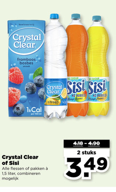  crystal clear sisi fruitdrank frisdrank 2 100 koolzuurvrij framboos bosbes ml koolzuur sugar citroen cd bubbles flavour orange stuks flessen pakken 1 5 liter combineren 