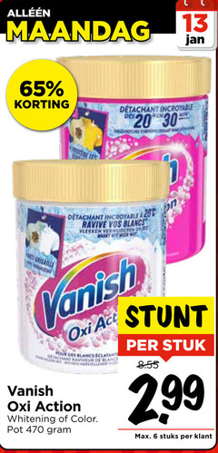  vanish vlekkenverwijderaar 6 13 20 65 maandag jan detachant des les vos blancs vlekken four action whitening color pot stuk stuks 