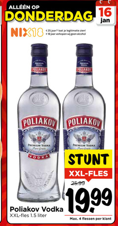  wodka 4 16 18 25 jaar legitimatie alcohol jan poliakov premium vodka grain xxl fles liter flessen 