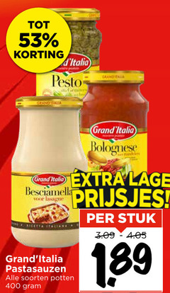  grand italia pastasaus 400 pesto granda besciamella lasagne pastasauzen soorten potten bolognese lage prijsjes stuk 