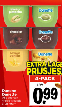  danette toetje 4 saveur pistache chocolat vanille danone soorten kuipje lage prijsjes pack 