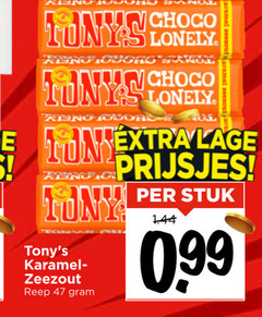  tony chocolony chocolade choco lonely caramel zeezout ton lage prijsjes karamelvla reep stuk 