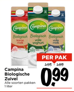  campina zuivel yoghurt melk 1 biologisch volle biologische soorten pakken liter pak 