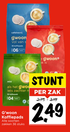  gwoon koffiepads 36 mild soorten zakken stuks zak 