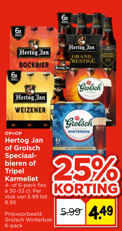  grolsch hertog jan karmeliet speciaalbieren 6 25 6x bockbier grand prestige weizener bieren tripel pack fles stuk 5.99 