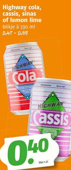  cola frisdrank 330 highway cassis sinas lemon lime blikje ml serve liter 