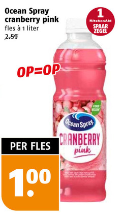  ocean spray fruitdrank 1 cranberry pink fles liter kitchenaid spaar zegel 10 