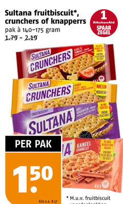  sultana fruitbiscuit 1 150 crunchers knapperrs pak kilo v.a. kaneel canelle kitchenaid spaar zegel nouveau 