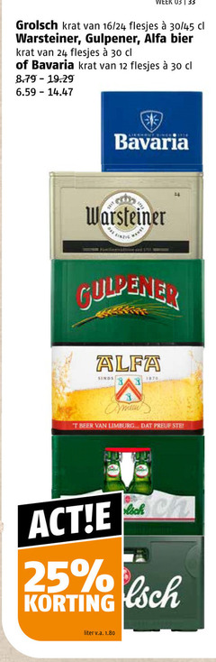  grolsch gulpener warsteiner bavaria alfa krat bier 12 24 25 30 33 1870 week 16 45 beer limburg lock liter v.a. 