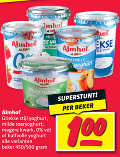  almhof vruchtenyoghurt yoghurt 30 100 calorien naturel kwark griekse stijl milde roeryoghurt vet halfvolle beker 450 500 