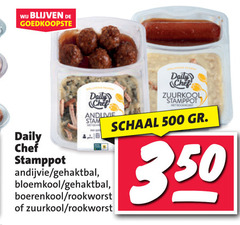  daily chef stamppot 350 500 stam andijvie gehaktbal bloemkool boerenkool rookworst zuurkool schaal 