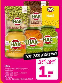  hak appelmoes groenteconserven 1 12 100 natuurlijke edamame bonen open linzen soep ingredienten mais nutri score doperwtjes worteltjes potten 330-370 stazakken pakken stuk 5x aanbieding 