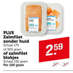  zalmfilet 100 150 300 blokjes huid schaal 