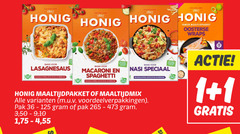  honig maaltijdmix 1 1867 tafel familie maaltijdpakket oosterse wraps basis lasagnesaus boodschappenlijstje achterzijde macaroni spaghetti kruiden nasi pak 3 50 9 10 55 