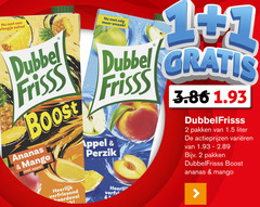  dubbelfrisss fruitdrank 1 2 vleugje zuivel dubbel frisss boost ananas mango appel perzik pakken liter varieeren verfrisser l verfrissend 