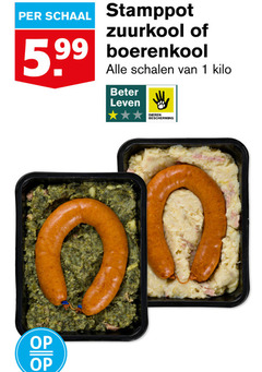  stamppot 1 99 schaal zuurkool boerenkool 5.99 schalen kilo beter leven dieren bescherming 