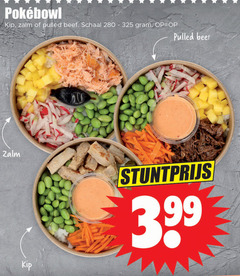  maaltijdsalade kip zalm pulled beef schaal 3.99 