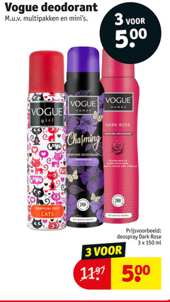  vogue deodorant 3 150 500 multipakken girl love women dark rose charming perfume fragrance cherry blossom and jasmine warm wood vanilla parfum deo cats white marks deospray ml 