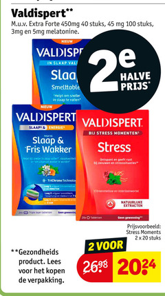  valdispert voedingssupplement 1 2 7 15 20 40 45 100 forte stuks mg melatonine slaap vallen energie fris wakker uitgerust halve stress momenten ontspant zenuwen stresssituaties technology laag minuten slaapmutsje vitamine citroenmelisse natuurlijke triple layer tabletten gewenning gezondheids lees 20x moments 