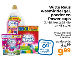  color reus witte wasmiddel 45 frisse xl gel poeder power caps liter kilo stuks 